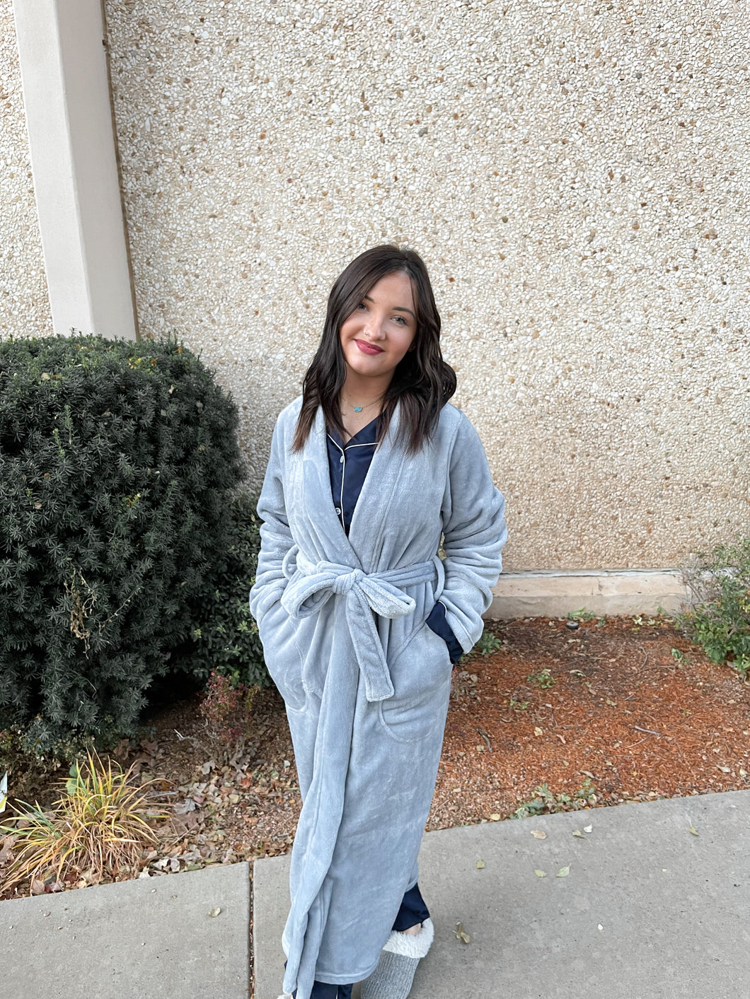 Grey Robe with pockets and waist tie
