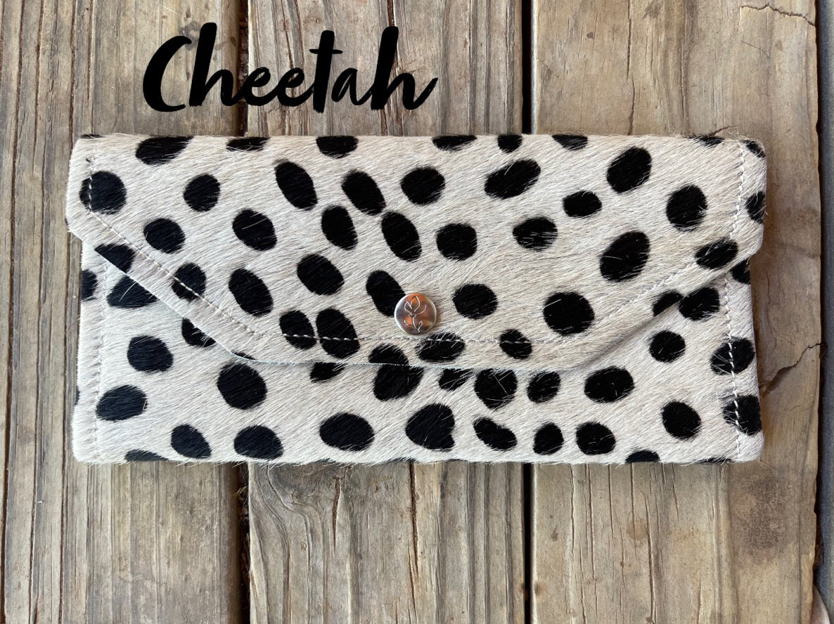 Hair on Hide Leather Wallet with Snap - Leopard - 2634